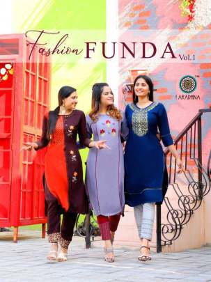 Aradhna Fashion Funda Vol 1 Kurti with Pant Wholesale Catalog 10 Pcs 
