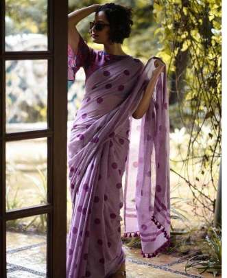 BEAUTIFUL FANCY COTTON SAREE WITH SIMPLE PRINT 