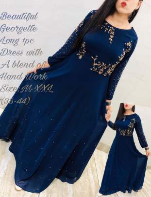 Beautiful georgette Neavy Blue Colour Gown