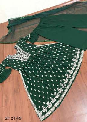 Fox Georgette Palazzo Suit In Dark Green Color By WW