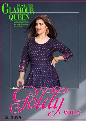 Goldy Vol-3 Foil printed A- Line Kurti In 8 Design By Glamour Queen