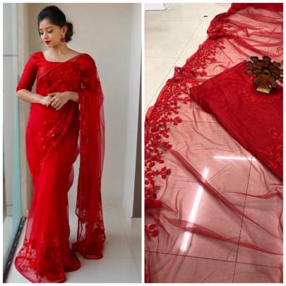 KD S  DESIGNER PARTY WEAR NET SAREE IN ROYAL RED 