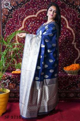 alveera Silk Linen Cotton Silk Saree In Blue Color By Surati Fabric