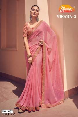 Pink Embroidery Border Saree Catalogue Vihana Of Brand STAVAN