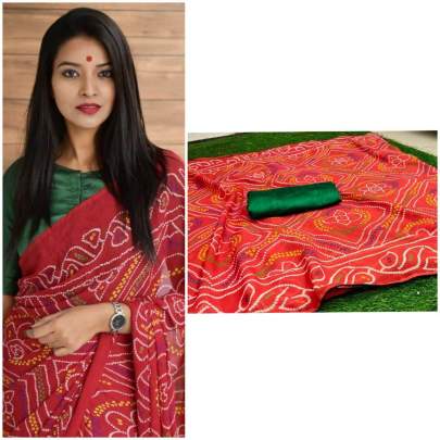 pure soft georgette saree red with beautiful heavy print saree