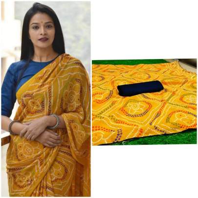 pure soft georgette saree yellow with beautiful heavy print saree