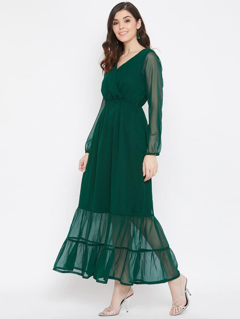 Women's Mint Green Floral Knee Length Midi Western Dress - Fshoppers