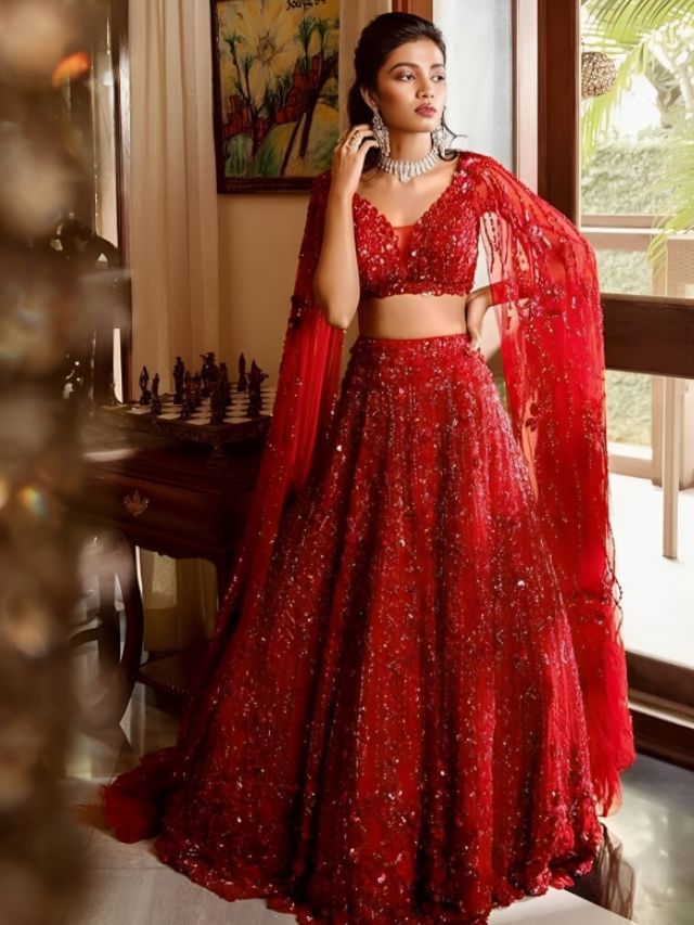One Shoulder Cape Style Blouse And Embroidered Lehenga – Saris and Things