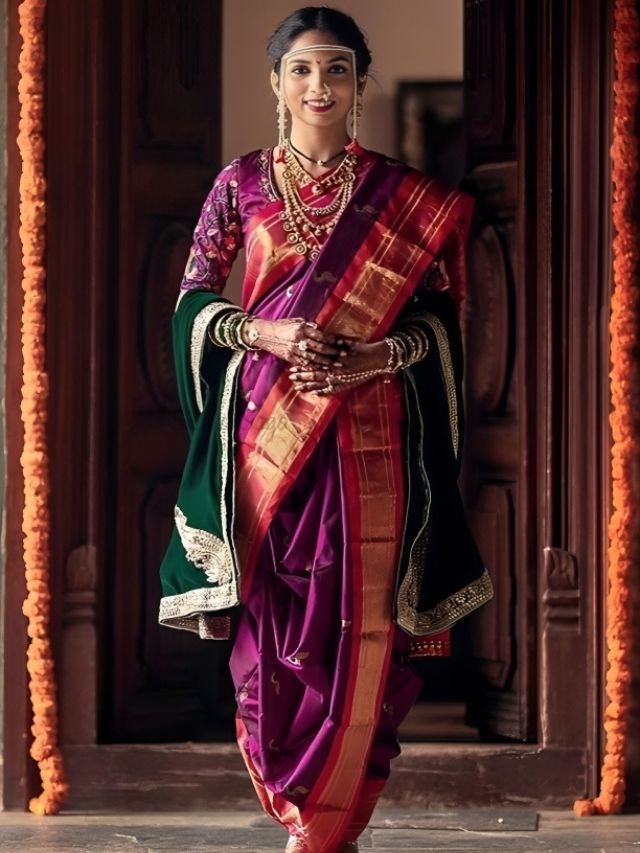 A Girl Showing How to Wear Nauvari Saree from Maharashtra