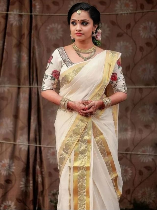 A Girl in Mundu Saree Draping Style from Kerala