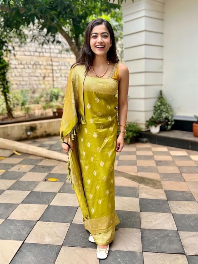 Rashmika Mandanna in Coorgi Saree Drape from Karnataka