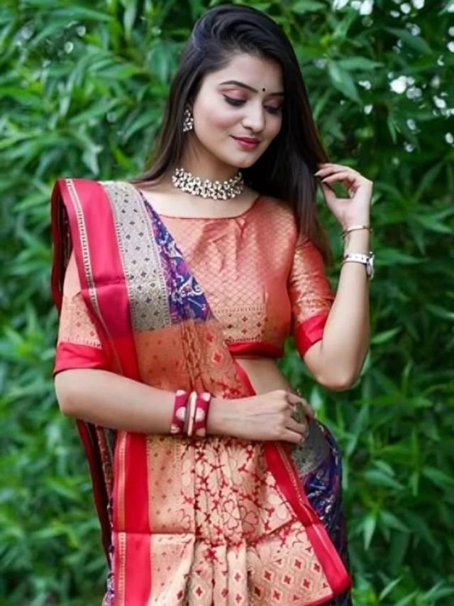 a girl showing How to Wear Gujarati Saree