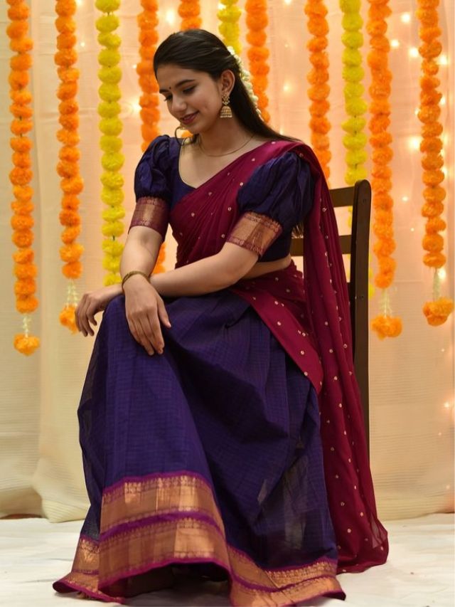 Classic Cross Legged Pose in Saree