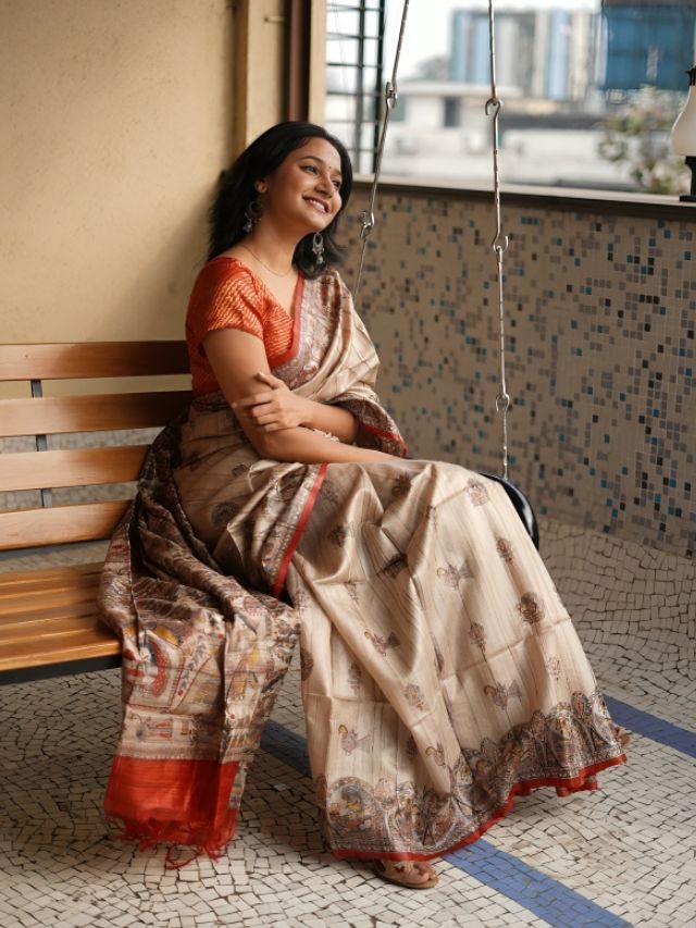 Cross Legged Saree Pose