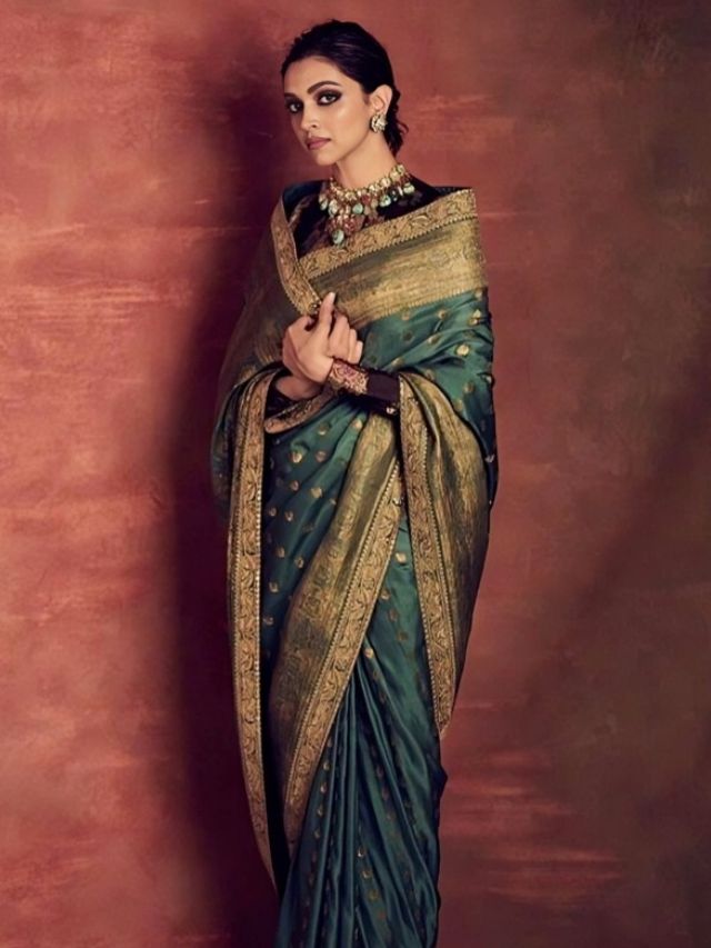 Deepika Padukone's Pallu Wrapped on Shoulder Sober Saree Pose