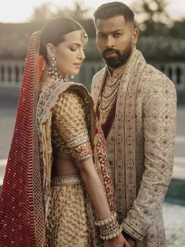 Hardik Pandya Wedding Kurta Sherwani Kurta Style with Nataša Stanković