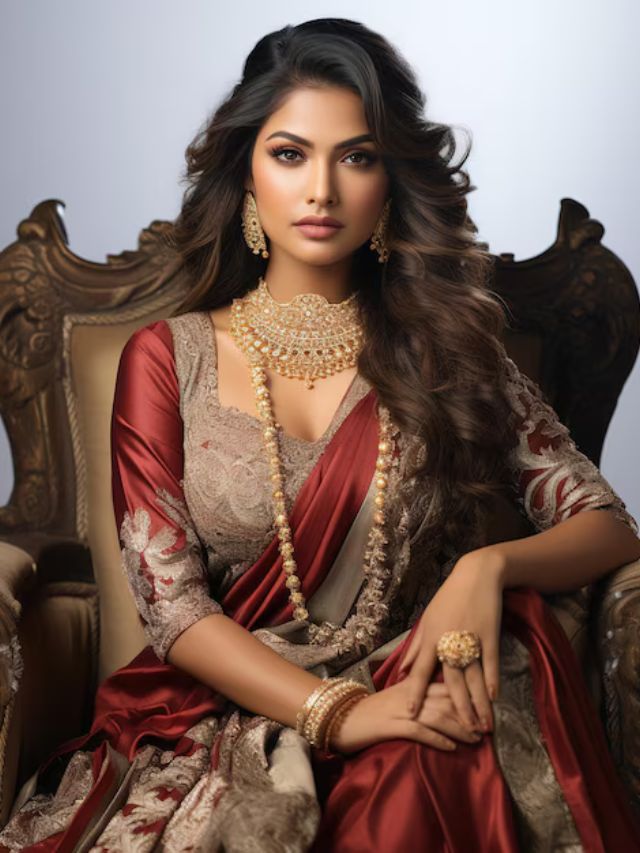 Maharani Saree Pose Sitting