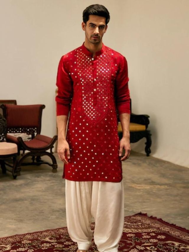 Mens Red Kurta