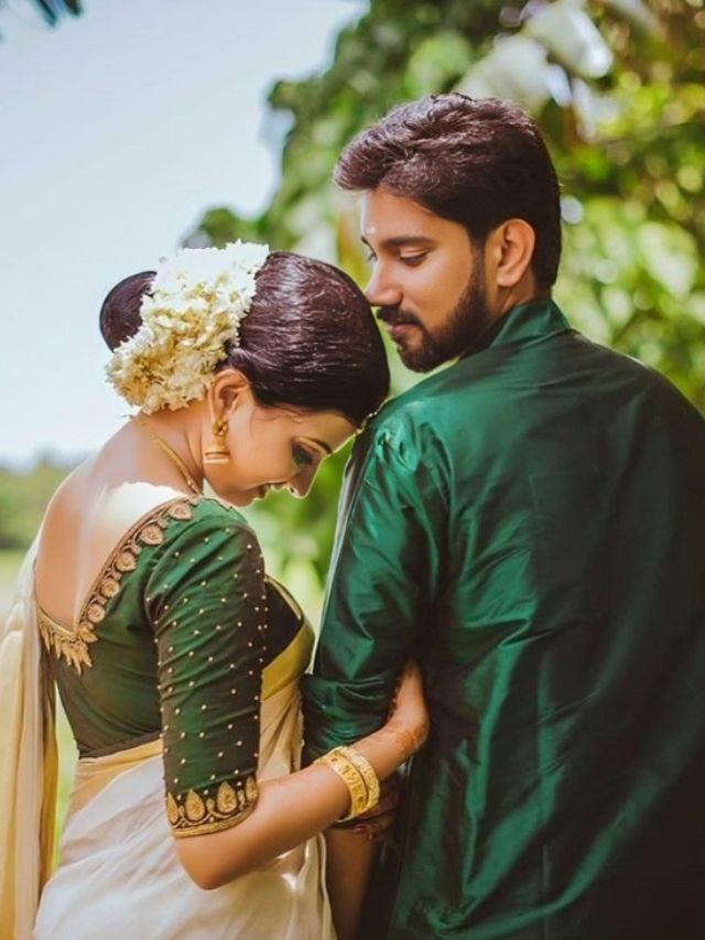 Turn Back Standing Saree Pose with Holding Hands