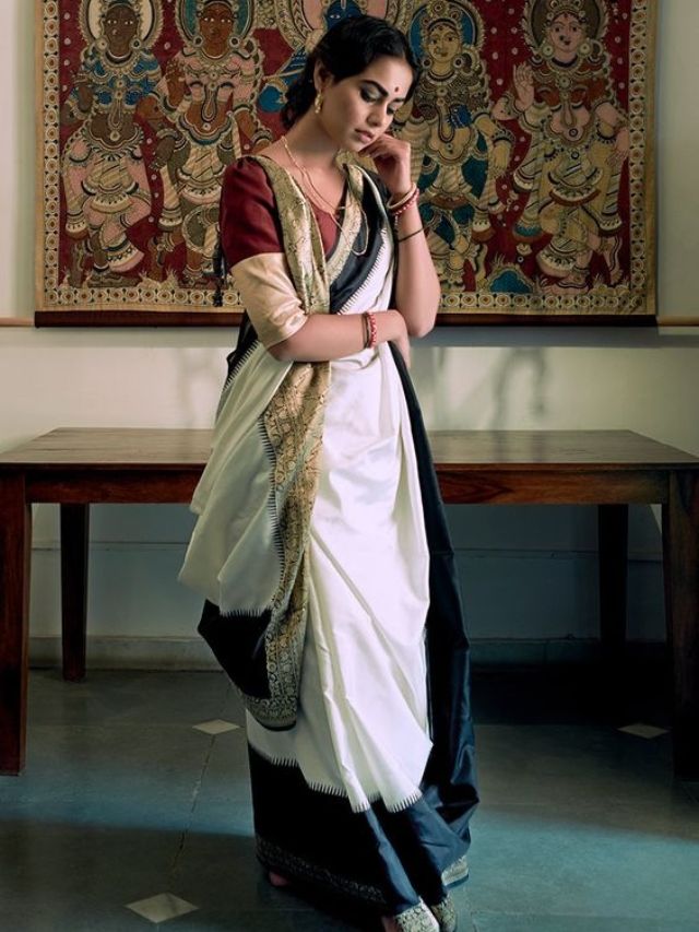 White Bengali Saree Posing Style for Photoshoot