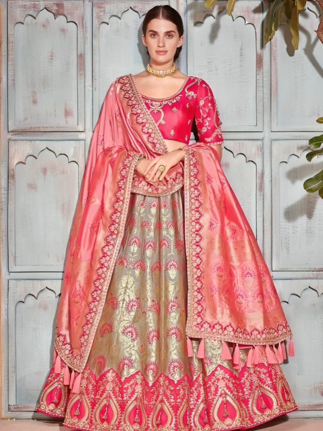 Banarasi Dupatta Diagonal Draping With Unique Twist on lehenga