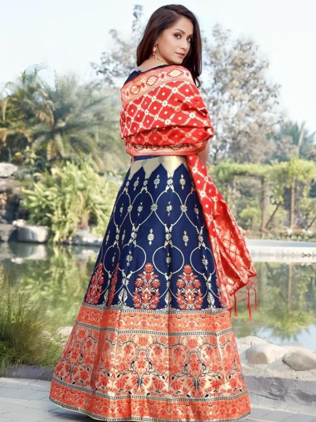 Banarasi Dupatta Draping Shawl Styles for Lehenga