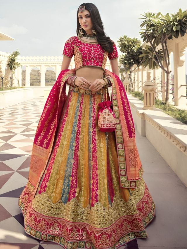 Banarasi Dupatta Draping Styles on Elbow for Lehenga