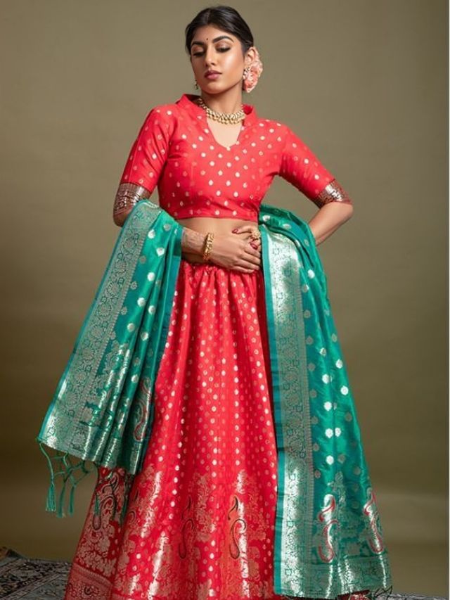 Banarasi Dupatta Draping Styles on Elbow on Lehenga