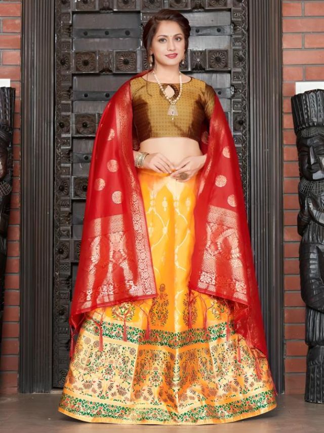 Cape Style Banarasi Dupatta Draping on lehenga