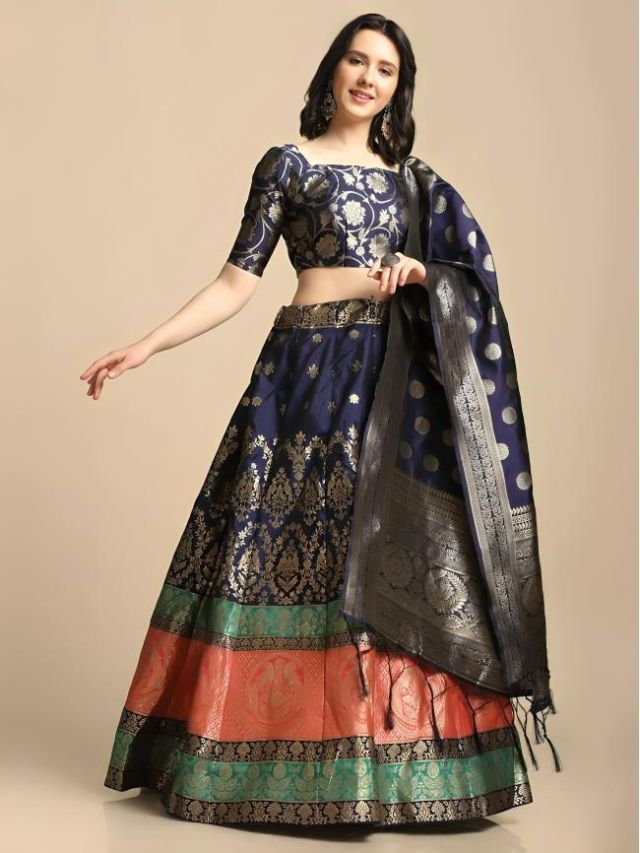 Loose Side Fall Banarasi Dupatta Draping Style for Lehenga