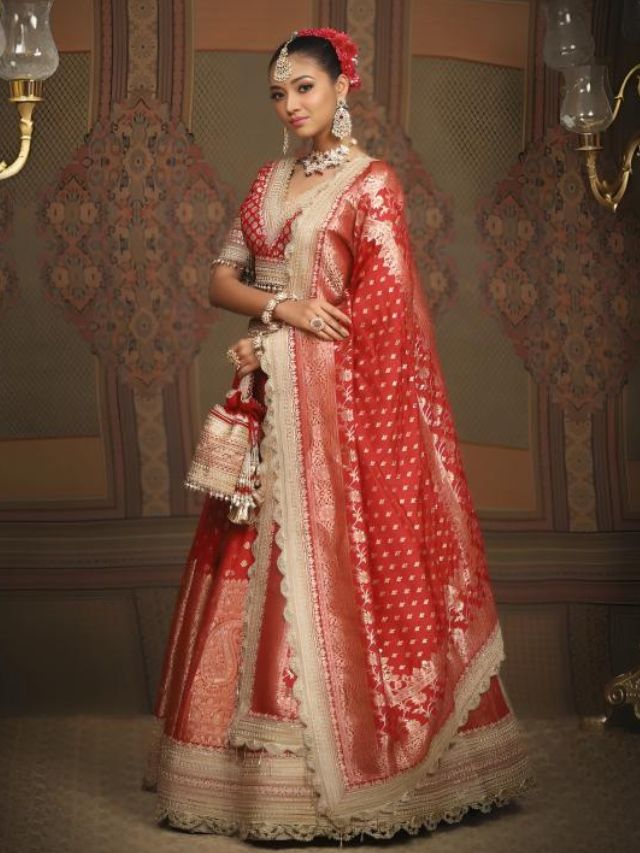 Loose Side Fall Banarasi Dupatta Draping Style on Lehenga