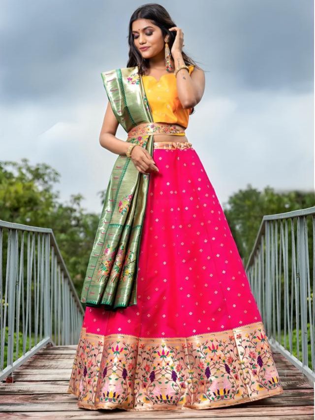 One Side Pleated Banarasi Dupatta Draping Style for Lehenga