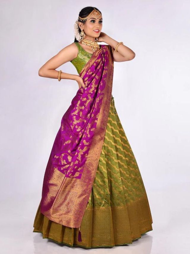 Saree Style Banarasi Dupatta Draping For Lehenga