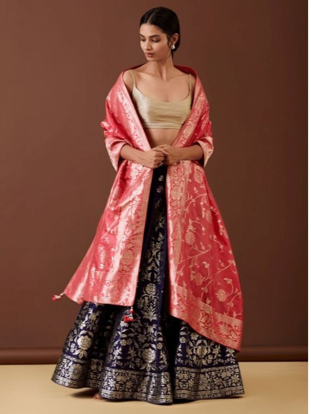 Wrap It Like A Shawl Banarasi Dupatta Draping Styles with Lehenga