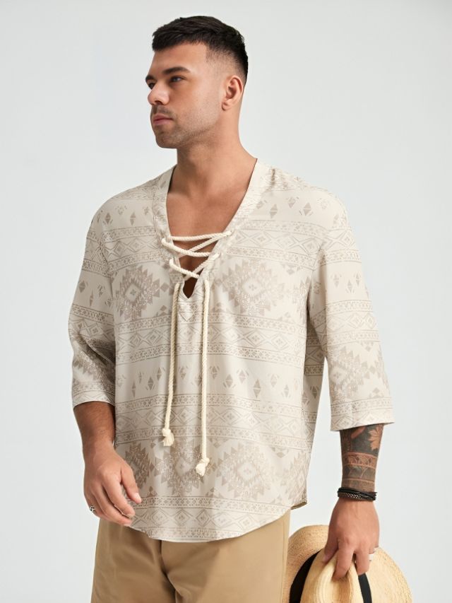 Deep V Neck with Dori Attached Shirts For Men