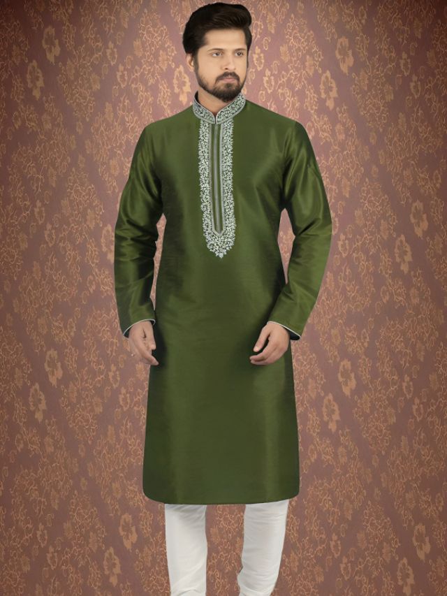 Mehndi Color Kurta for Men