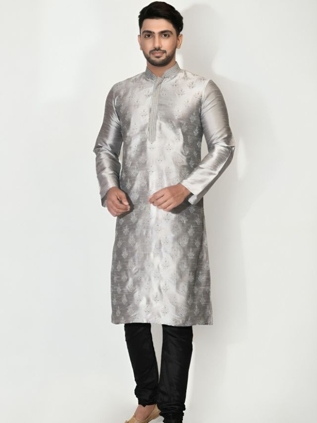 Metallic Silver Color Kurta for Men