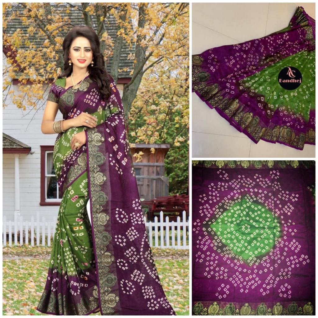 Purple Art Silk Bandhani Printed Designer Saree