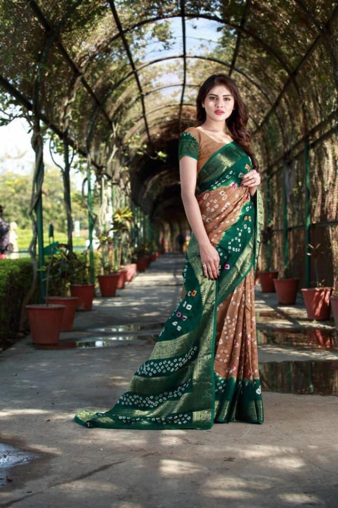 Buy Worivoc Women Dark Green Digital Print Crepe Bandhani Saree Online at  Best Prices in India - JioMart.