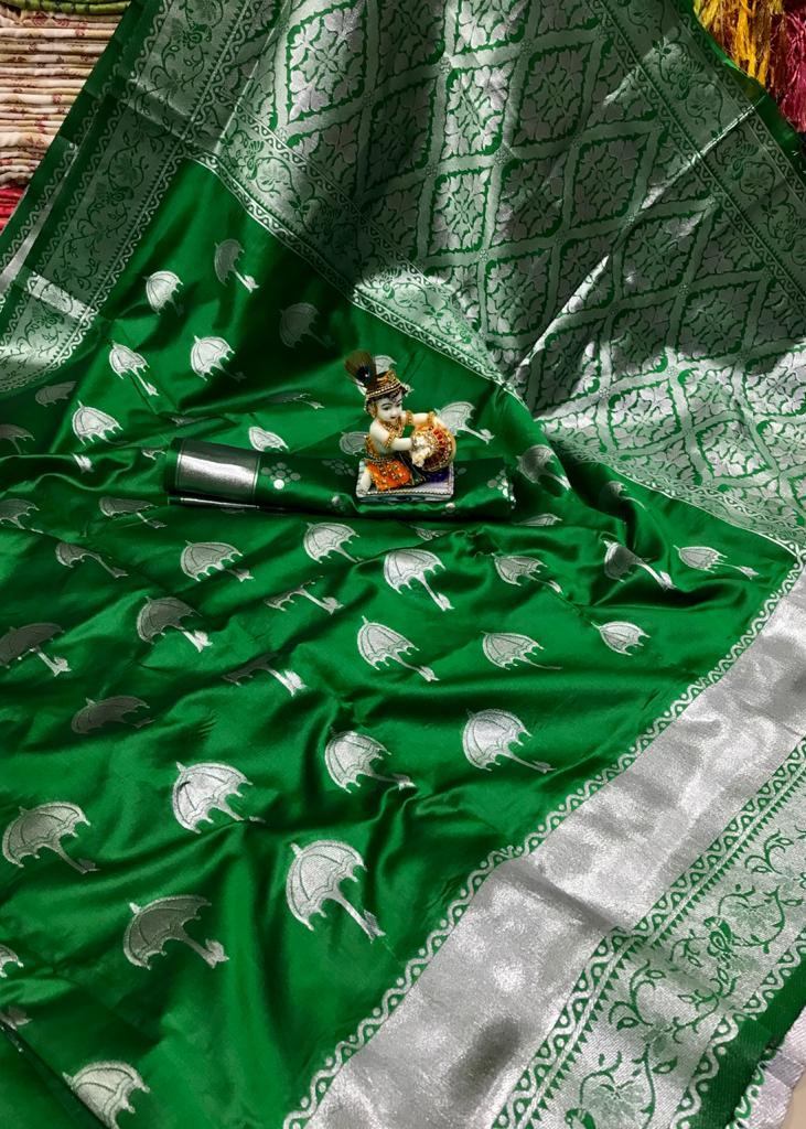 Bandhej Silk Silver Zari Weaving Border Green And Parrot Green Color S –  Amrutamfab