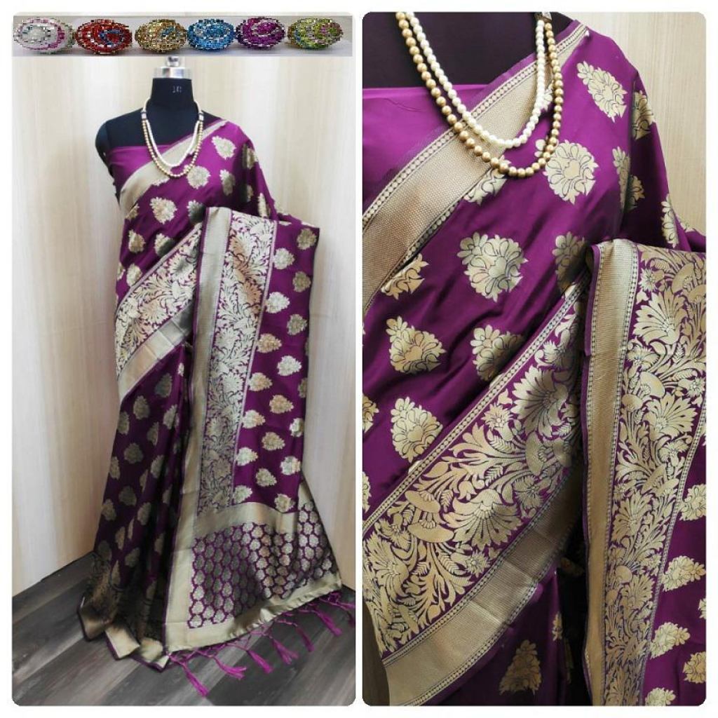 Buy Banarasi Handloom Weaving Silk Purple at Rs. 600 online from Surati ...