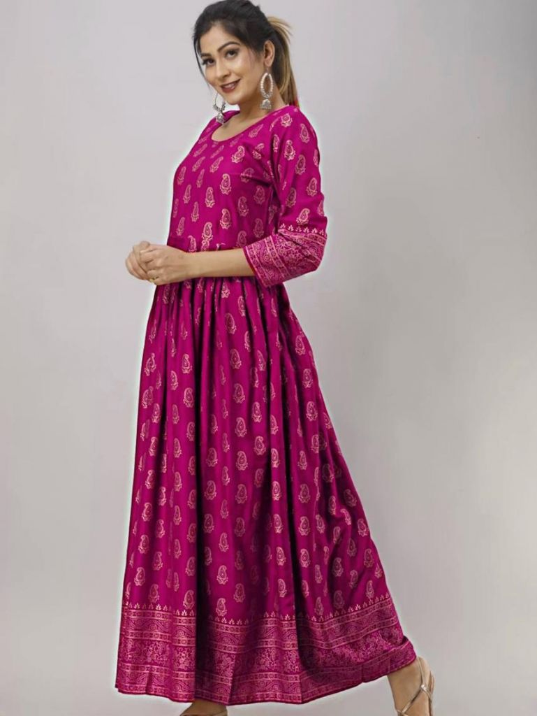 Buy Beautiful Heavy Reyon With Heavy Gold Print Pink Color Kurti at Rs ...