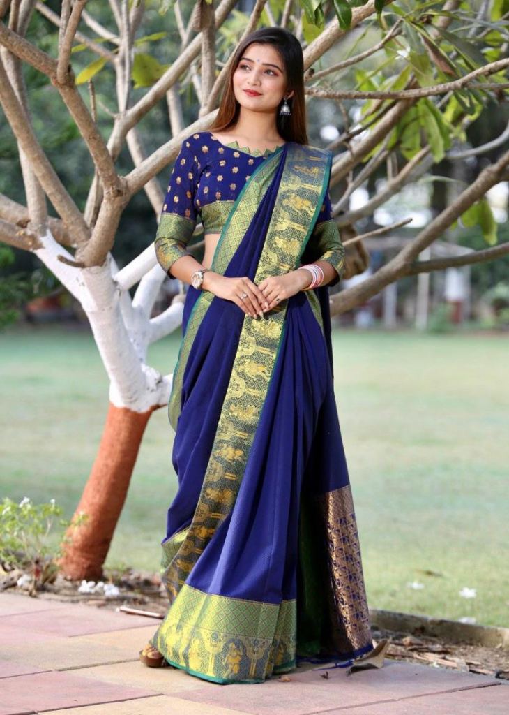 Pure Bright Royal Blue Colour Gold Toned Beautiful Trendy Banarasi Silk  Woven Designer Saree With blouse