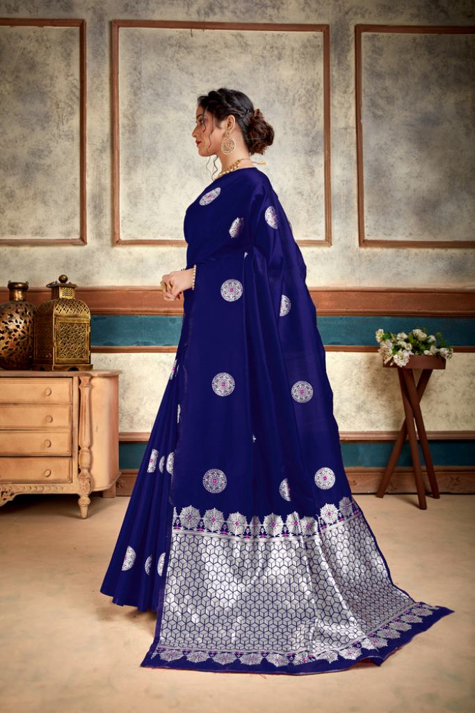 Net Saree with blouse in Blue colour 1327