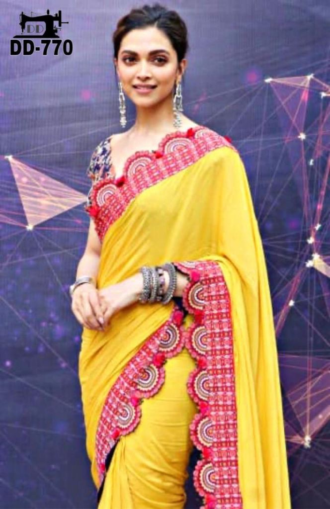 Ruffled Saree Yellow Online |Organza Embroidered Peeli Dori