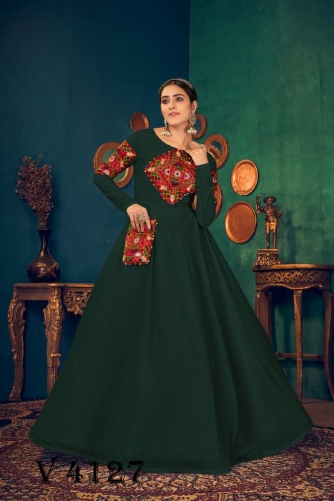 Green Color Women's Georgette Solid Flared Stylish Anarkali Gown