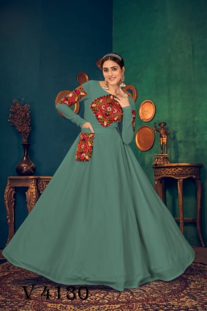 SOLID GREEN LONG FLARED MIRROR WORK ANARKALI SET – Saad Ibrahim