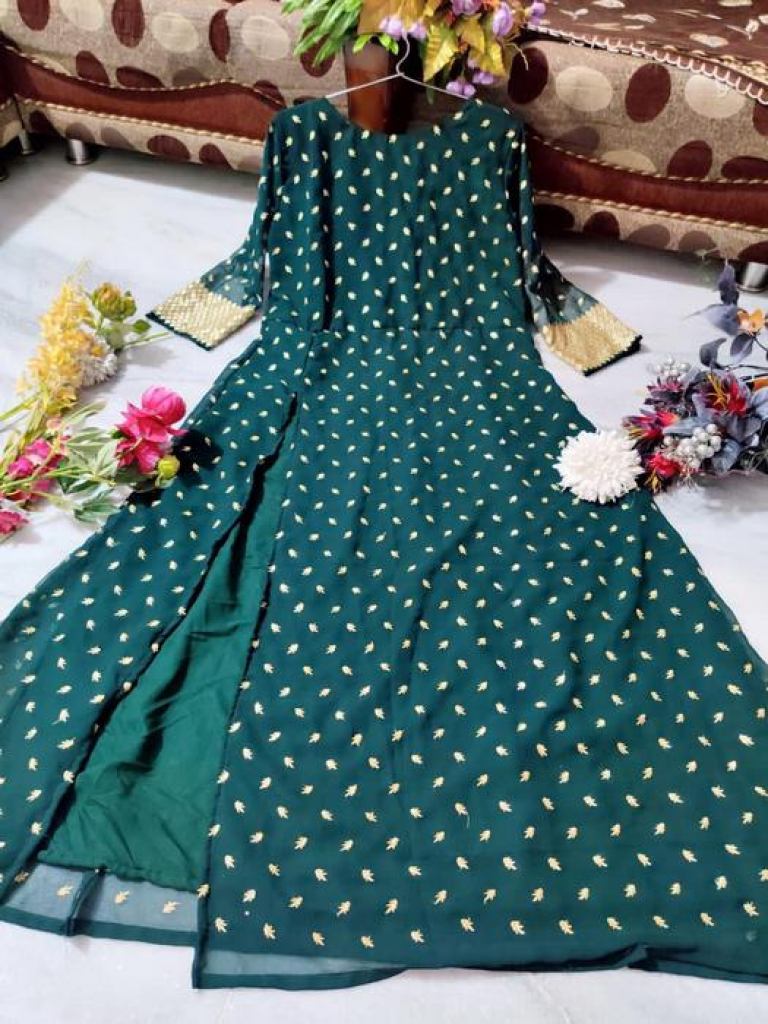 Buy Georgette Fabric With Silk Lining Designer Light Rama Green Color ...