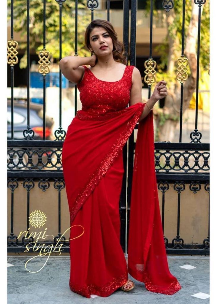 Red and Maroon - Georgette - Sarees: Shop online Sarees