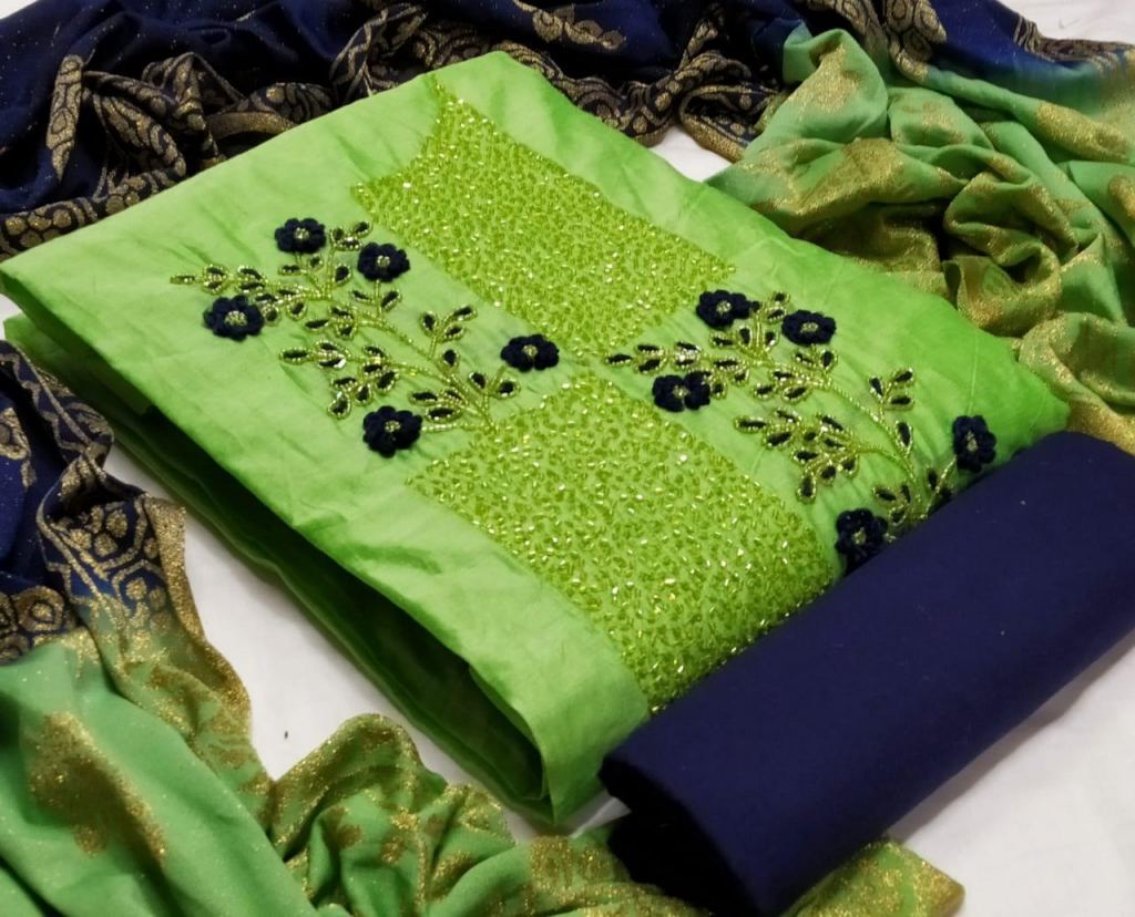 Buy Khatli Work Green Blue Color Dress Material at Rs. 499 online from ...